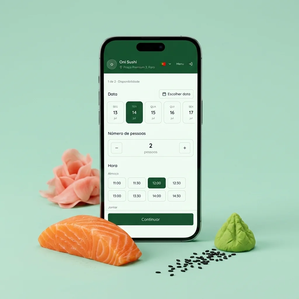 Página de reservas da Oni Sushi no telemóvel do cliente