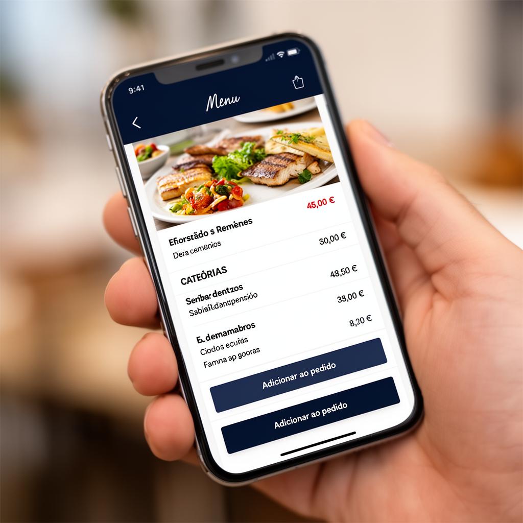 Menu digital Bitte aberto num telemóvel com QR code