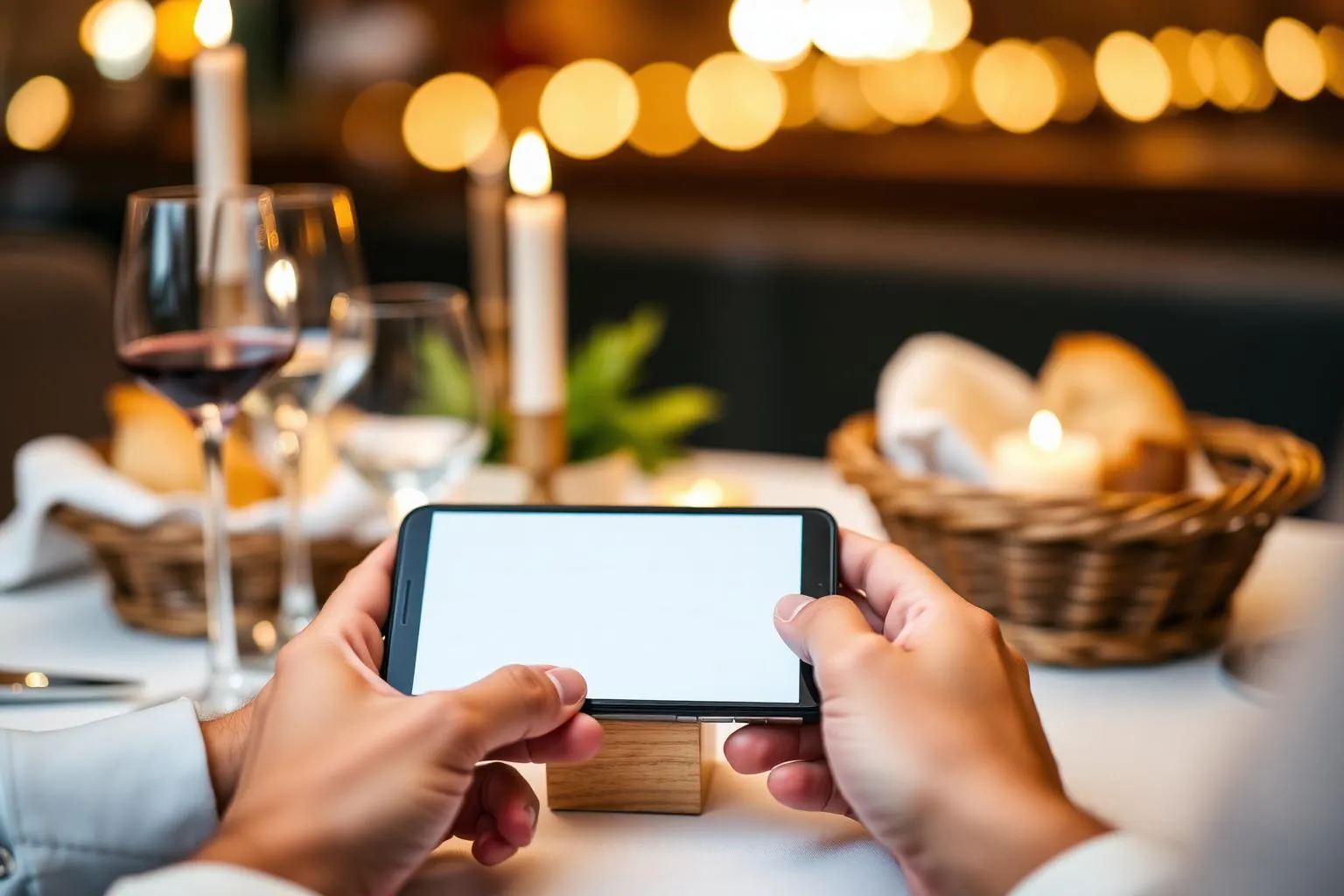 Cliente a ler um menu digital QR code com o telemóvel à mesa