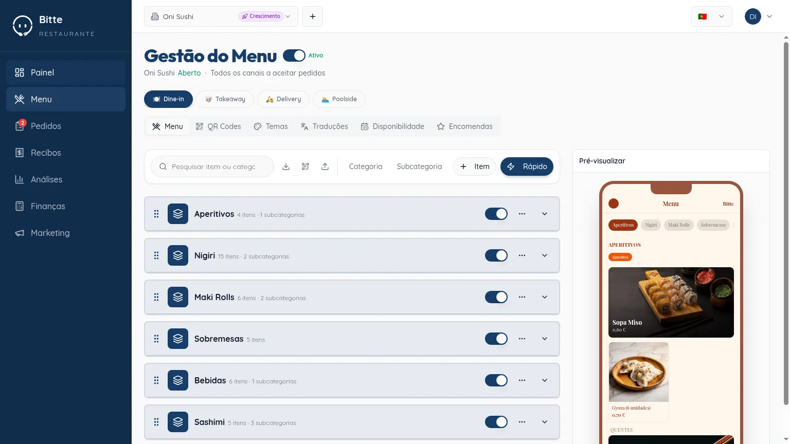 Bitte menu editor